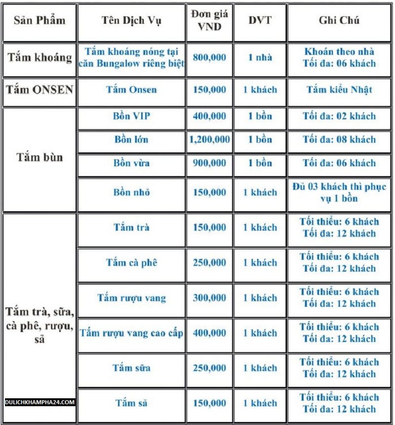 Nui Than Tai service price list